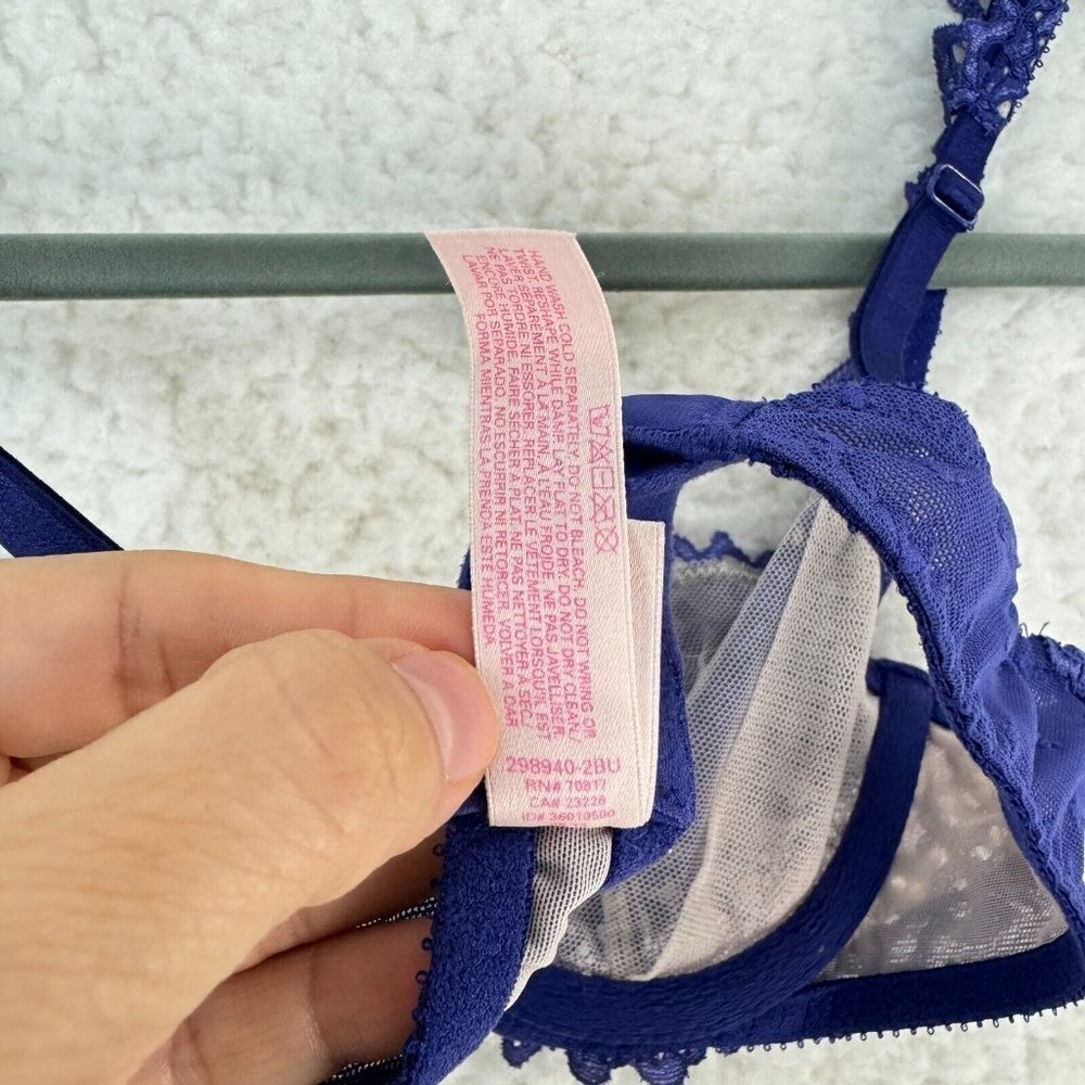 Victoria's Secret Purple Lace Demi Cut Bra Womens Unlined Underwired Size 32-A - Picture 8 of 8